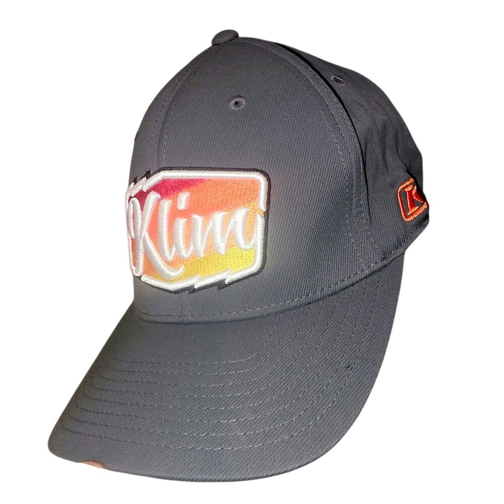 KLIM 110 Flexfit Gray Embroidered Spellout Script Logo Rider Baseball Hat Cap